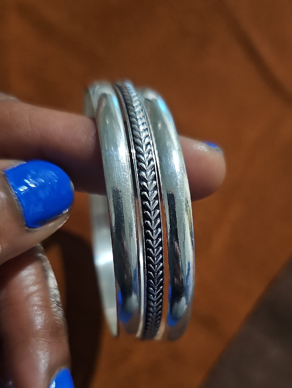 925 Sterling Silver Banles Set Of Three Ladies Size 8 New And Hav'nt Been Worn - Picture 2 of 9